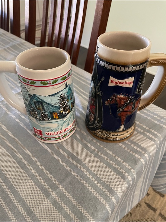 Budweiser Other - Budweiser Navy Blue and Tan Ceramic Beer Stein with Horse & Carriage Graphic